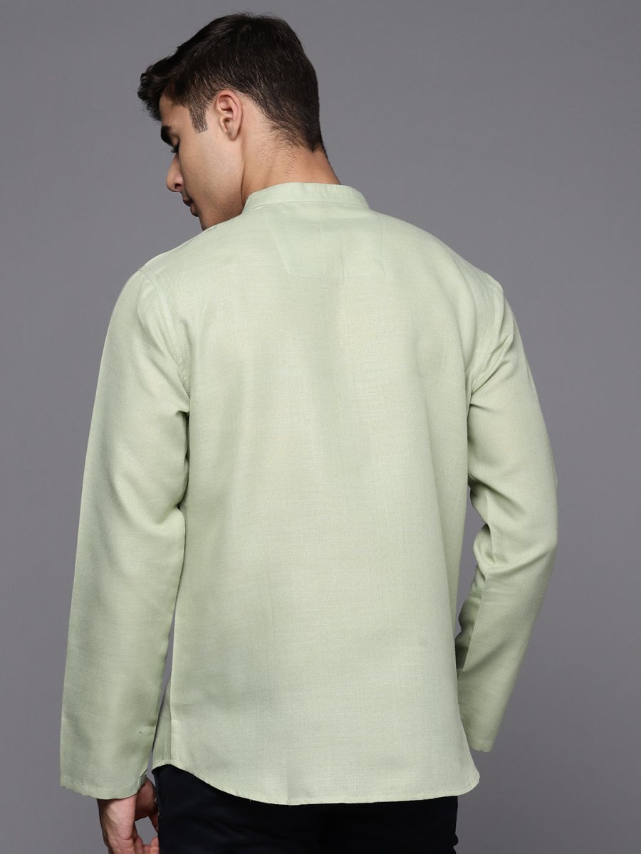 Sea Green Solid Linen Blend Kurta - Inddus.com