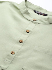 Sea Green Solid Linen Blend Kurta - Inddus.com