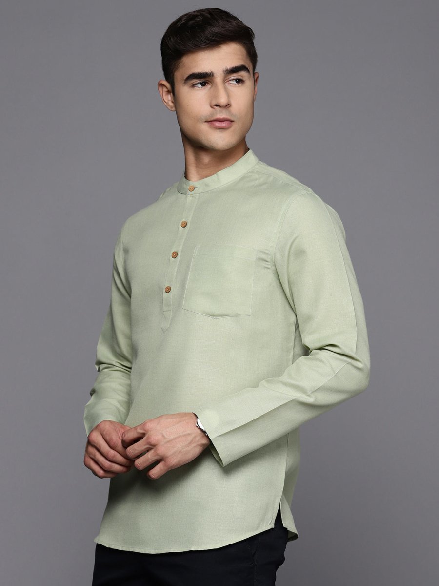 Sea Green Solid Linen Blend Kurta - Inddus.com