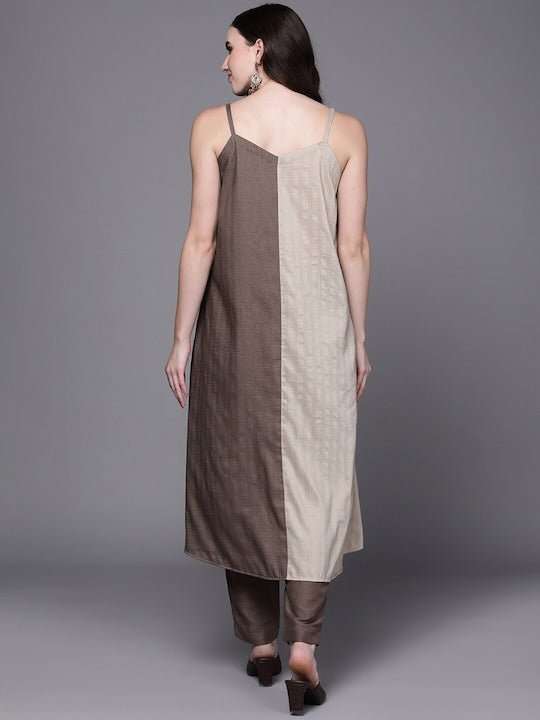 Shoulder Straps Colourblocked A-Line Kurta with Trousers - Inddus.com