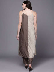 Shoulder Straps Colourblocked A-Line Kurta with Trousers - Inddus.com