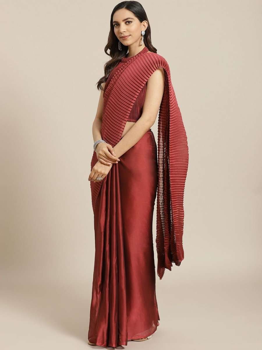 Silk Blend Maroon Festive Saree - inddus-us
