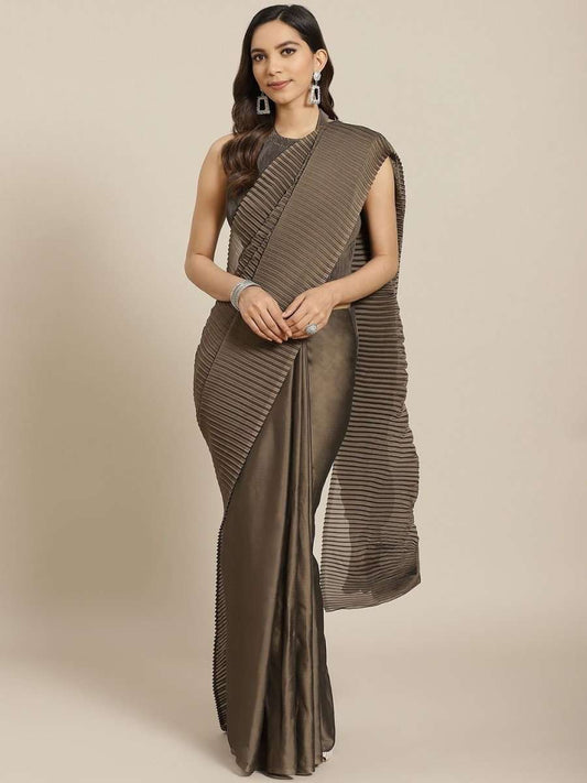 Silk Blend Olive Traditional Saree - inddus-us