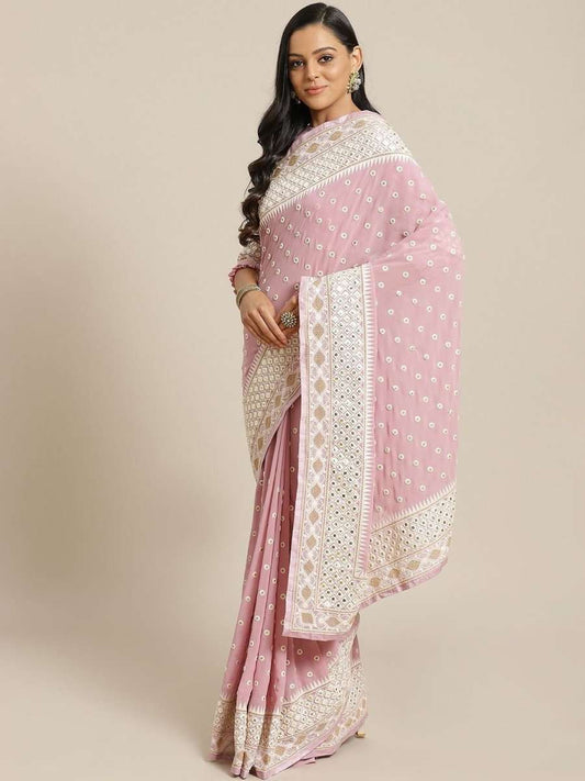 Silk Blend Red Traditional Saree - inddus-us