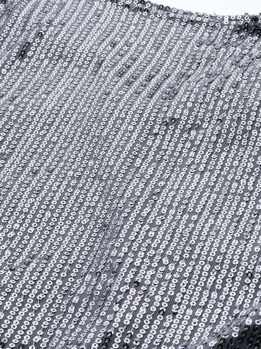 Silver Sequinned Striped Crop Top - inddus-us