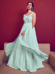 Sky Blue Georgette Partywear Gown - Inddus.com