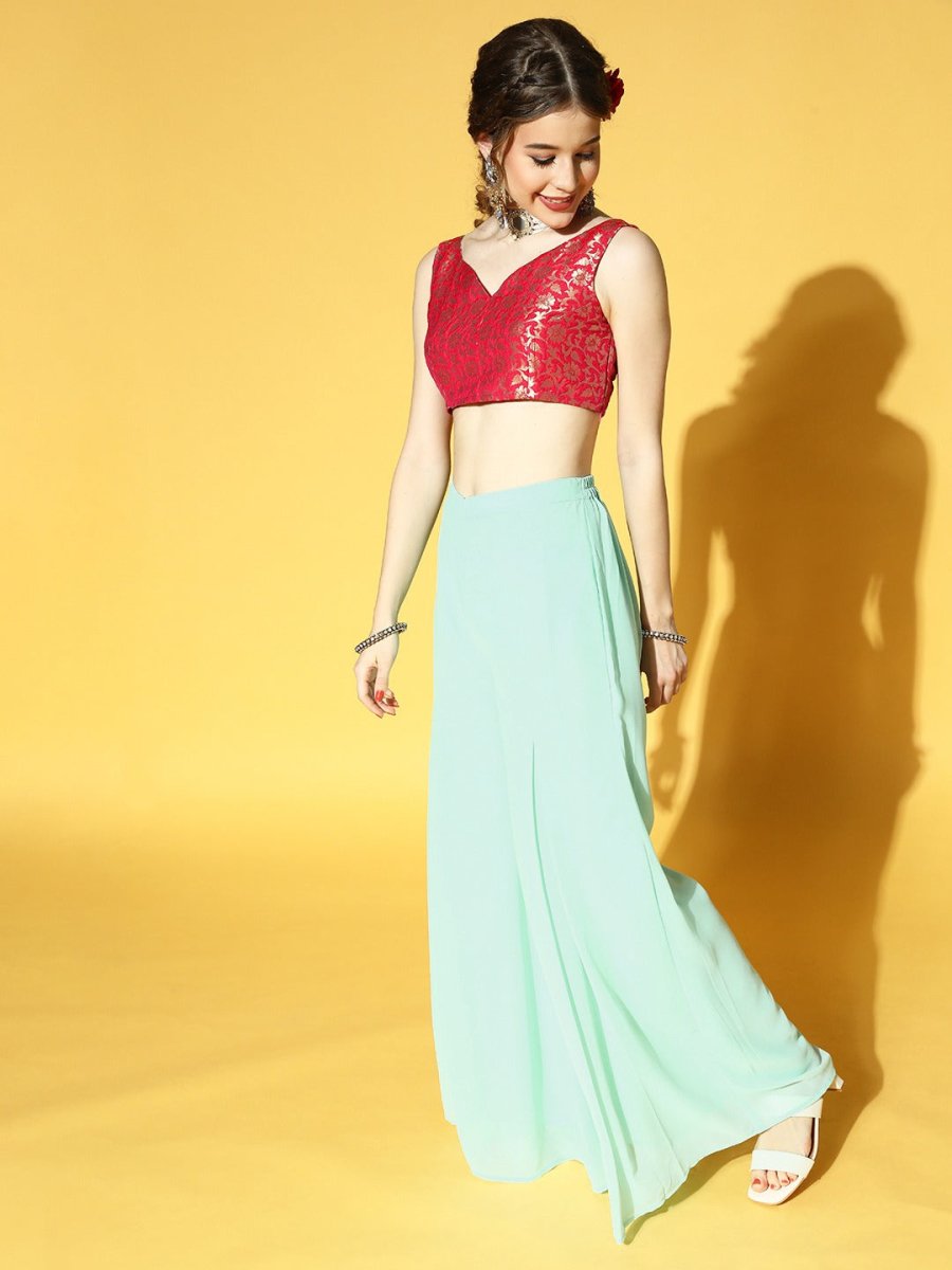 Sky Blue & Magenta Pink Brocade Co-ords Set - Inddus.com