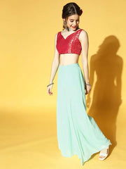 Sky Blue & Magenta Pink Brocade Co-ords Set - Inddus.com