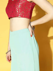 Sky Blue & Magenta Pink Brocade Co-ords Set - Inddus.com