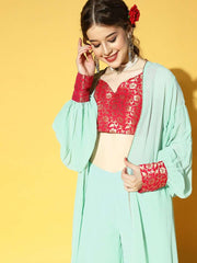 Sky Blue & Magenta Pink Brocade Co-ords Set - Inddus.com