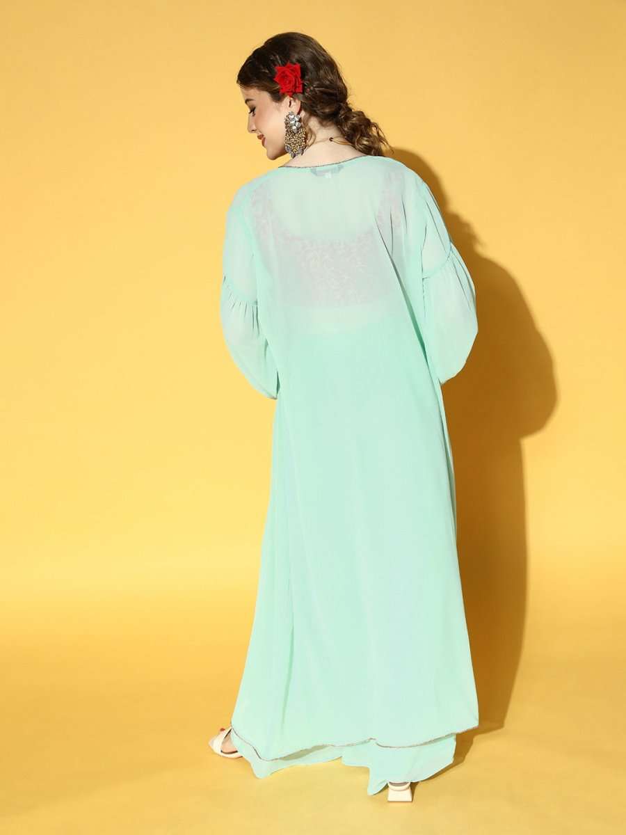 Sky Blue & Magenta Pink Brocade Co-ords Set - Inddus.com