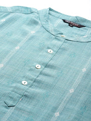 Sky Blue Striped Kurta with Churidar - Inddus.com