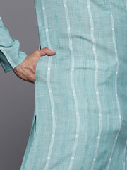 Sky Blue Striped Kurta with Churidar - Inddus.com