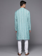 Sky Blue Striped Kurta with Churidar - Inddus.com