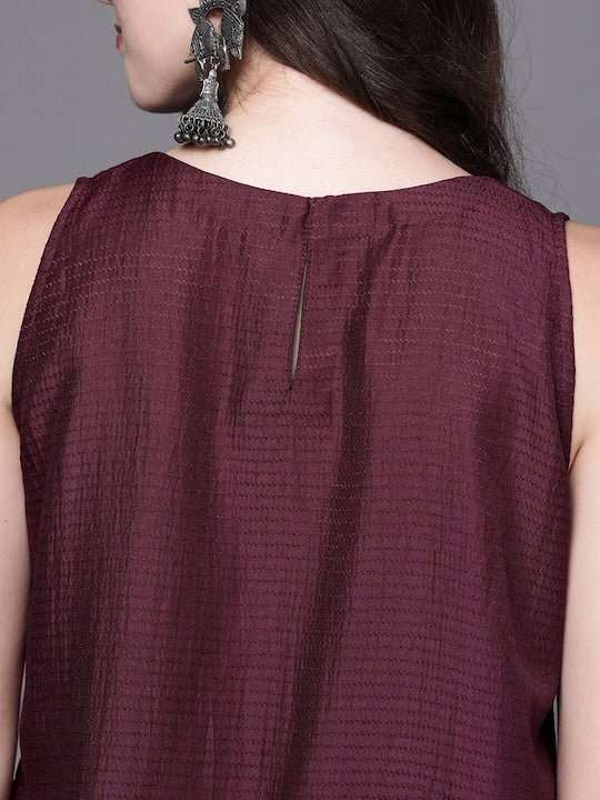 Sleeveless Pleated A-Line Kurta with Trousers - Inddus.com