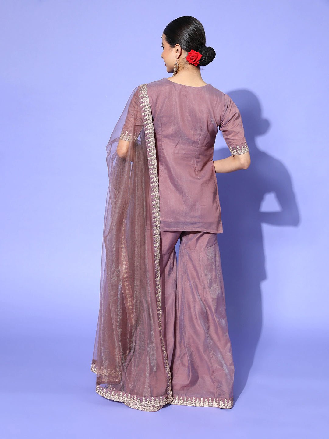 Solid Chanderi Cotton Scalloped Edge Kurta Set - Inddus.com
