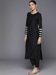 Solid Lace Detailing Kurta with Trouser and Dupatta - Inddus.com