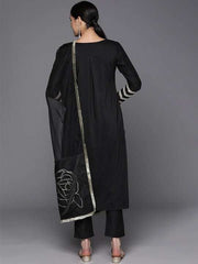 Solid Lace Detailing Kurta with Trouser and Dupatta - Inddus.com