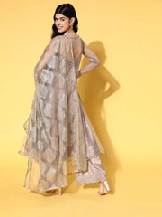 Solid Net Scalloped Edge Kurta Set - Inddus.com