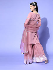 Solid Poly-Georgette Scalloped Edge Kurta Set - Inddus.com