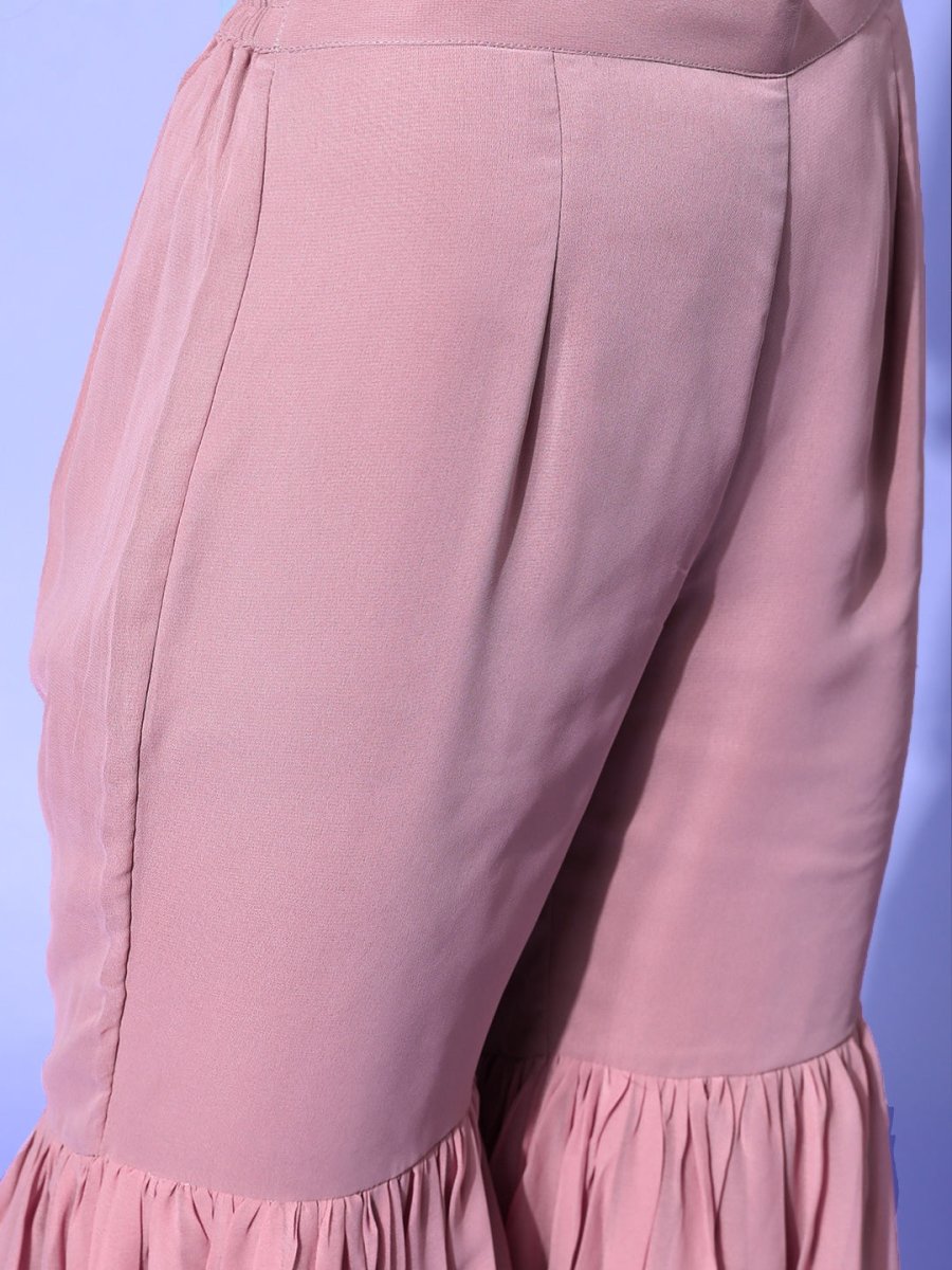 Solid Poly-Georgette Scalloped Edge Kurta Set - Inddus.com