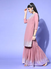 Solid Poly-Georgette Scalloped Edge Kurta Set - Inddus.com