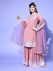Solid Poly-Georgette Scalloped Edge Kurta Set - Inddus.com