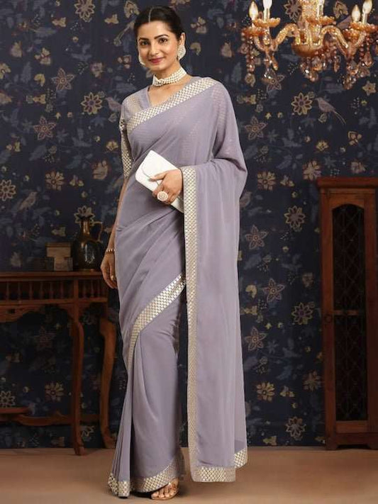 Solid Sequinned Saree