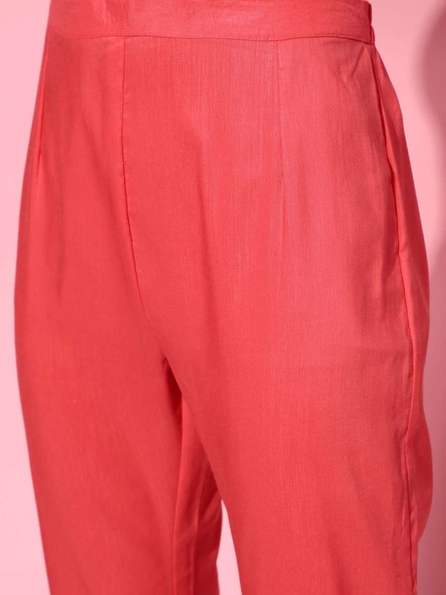 Solid Silk Blend Scalloped Edge Kurta Set - Inddus.com