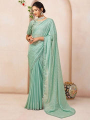 Striped Mirror Work Organza Saree
