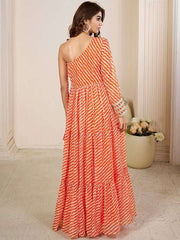 Striped Off Shoulder Maxi Ethnic Dress - Inddus.com