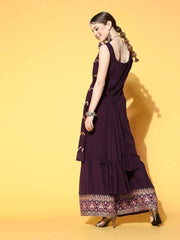 Striped Poly-Georgette Swirling Volume Kurta Set - Inddus.com