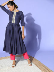 Stunning Blue Cotton All in the Details Kurta - Inddus.com
