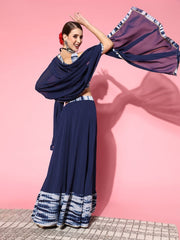 Stunning Blue Dyed Semi-stitched Lehenga Choli With Dupatta - Inddus.com