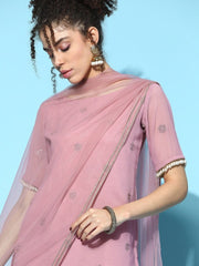 stunning pink poly georgette embroidered kurta set
