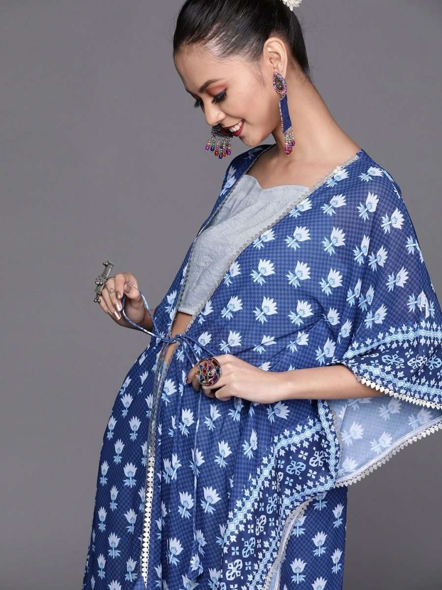 Subtle Blue Poly Georgette Printed Crop Top - inddus-us