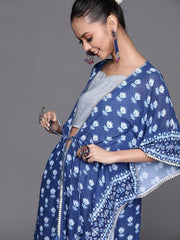 Subtle Blue Poly Georgette Printed Crop Top - inddus-us