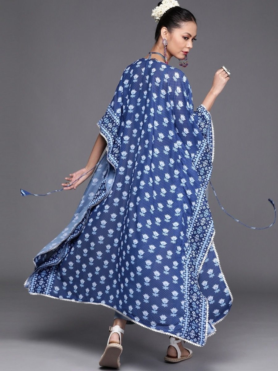 Subtle Blue Poly Georgette Printed Crop Top - inddus-us