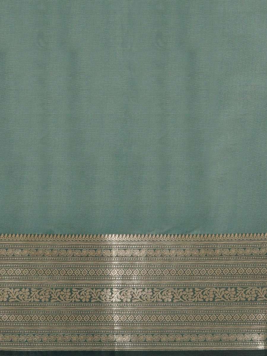 Teal and Gold Zari Woven Ethnic Motifs Organza Saree - Inddus.com