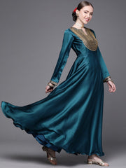 Teal Embroidered Anarkali Kurta with Dupatta - Inddus.com