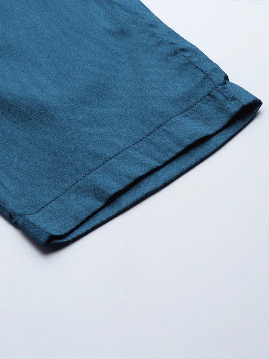 Teal Embroidered Kurta with Pants and Net Dupatta - Inddus.com