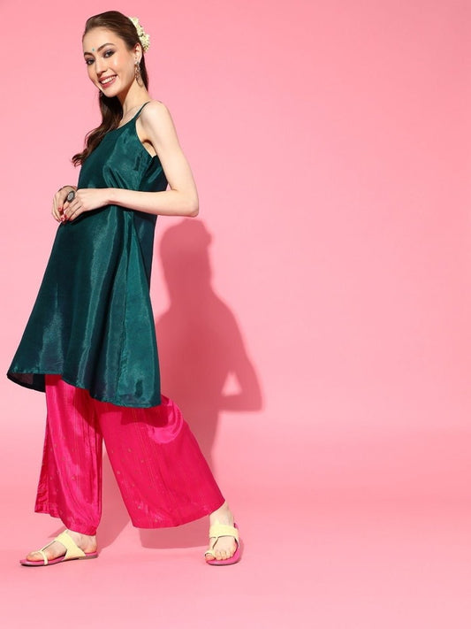 Teal Floral Print Kaftan Kurta - inddus-us