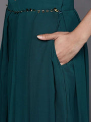 Teal Georgette Sequinned Palazzo Suit - inddus-us