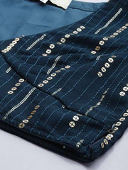 Teal & Gold-Toned Embroidered Semi-Stitched Lehenga & Unstitched Blouse With Dupatta - Inddus.com