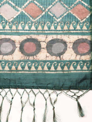 Teal Green & Beige Cotton Blend Printed Saree - inddus-us