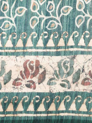 Teal Green & Beige Cotton Blend Printed Saree - inddus-us