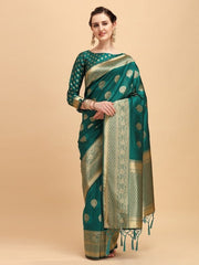 Teal Green & Gold Pallu Ethnic Motifs Zari Jashn Saree