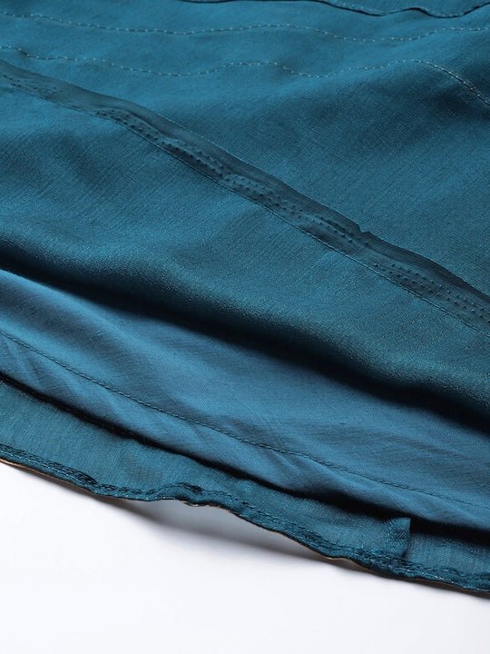 Teal Green Solid Maxi Dress with Brocade Jacket - Inddus.com