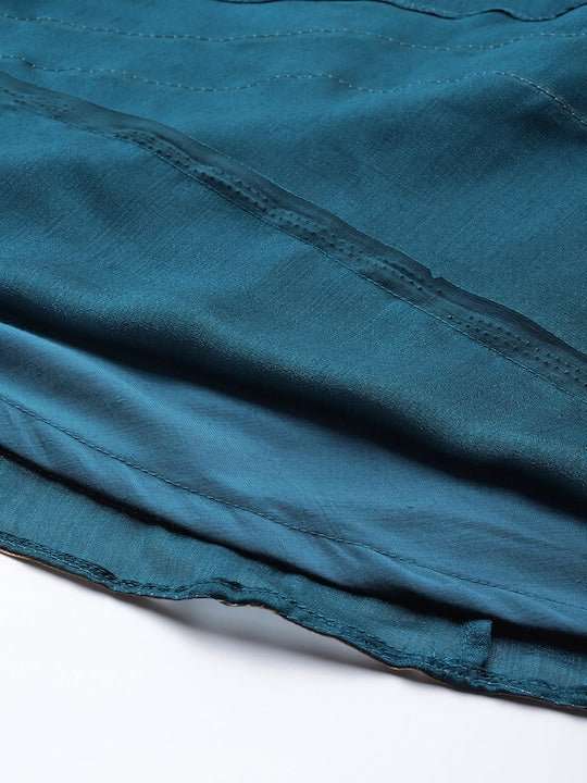 Teal Green Solid Maxi Dress with Brocade Jacket - Inddus.com