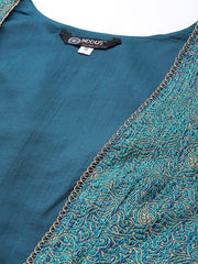 Teal Green Solid Maxi Dress with Brocade Jacket - Inddus.com